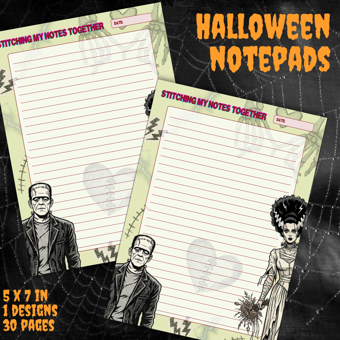 Frankenstein & Bride | Halloween Lined Notepad | 5.5 x 7.5 in | 1 Design