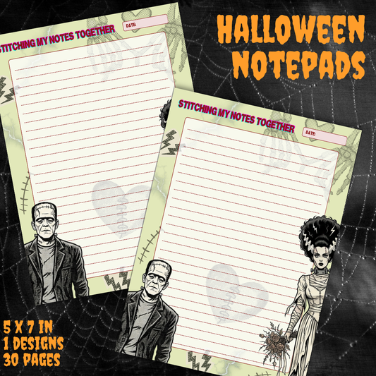 Frankenstein & Bride | Halloween Lined Notepad | 5.5 x 7.5 in | 1 Design