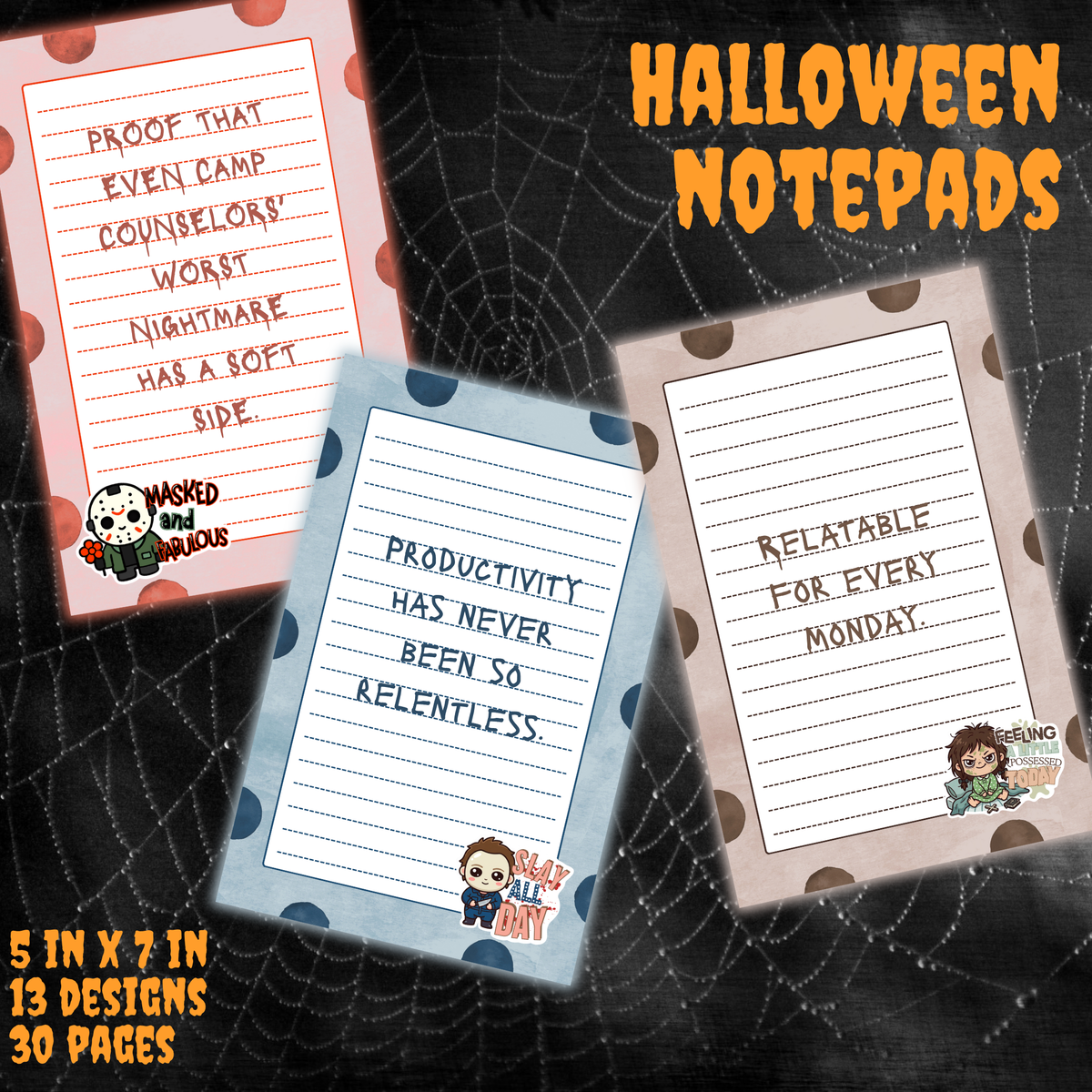 Cute Horror Characters | Lined Notepad | 5 x 7 in | 13 Designs