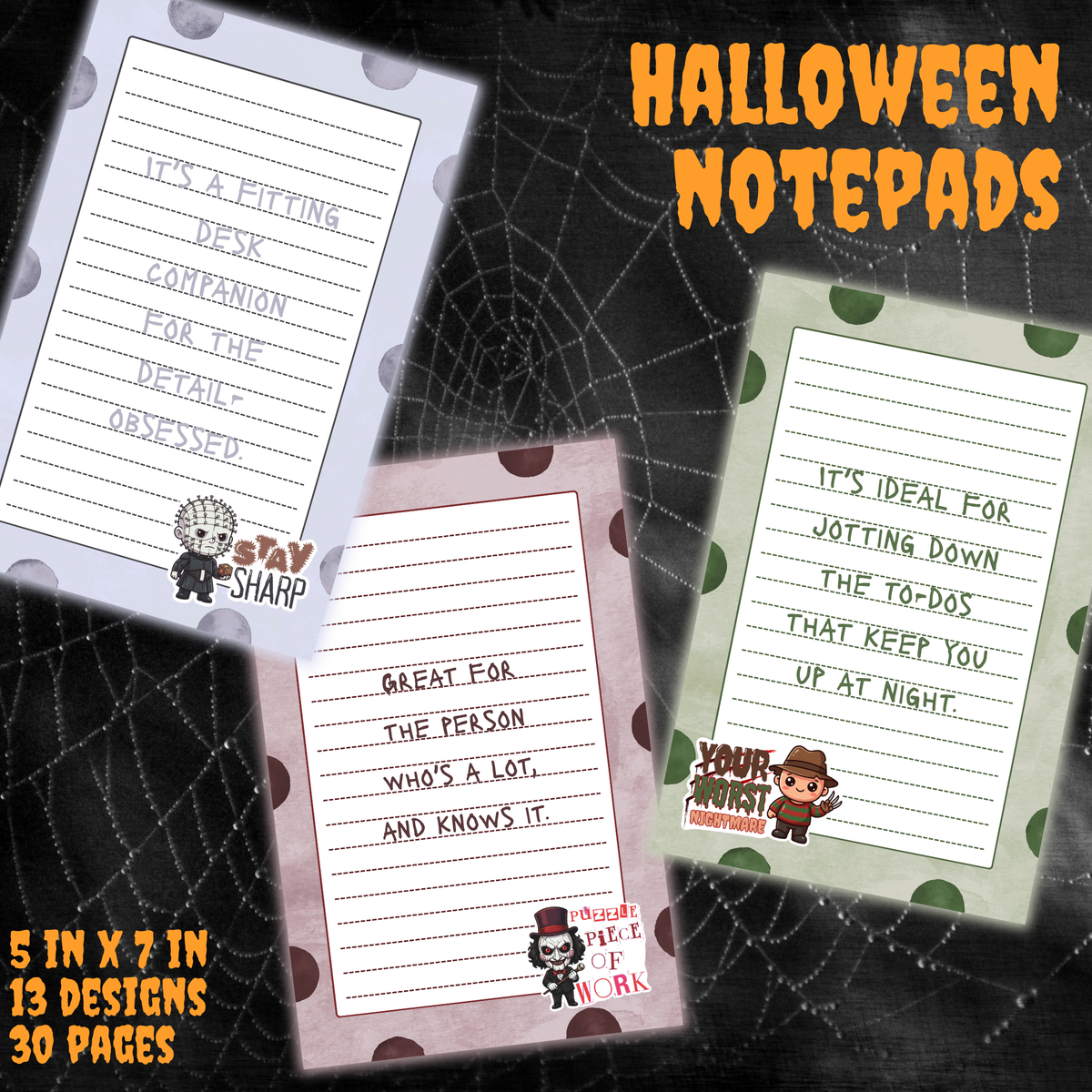 Cute Horror Characters | Lined Notepad | 5 x 7 in | 13 Designs