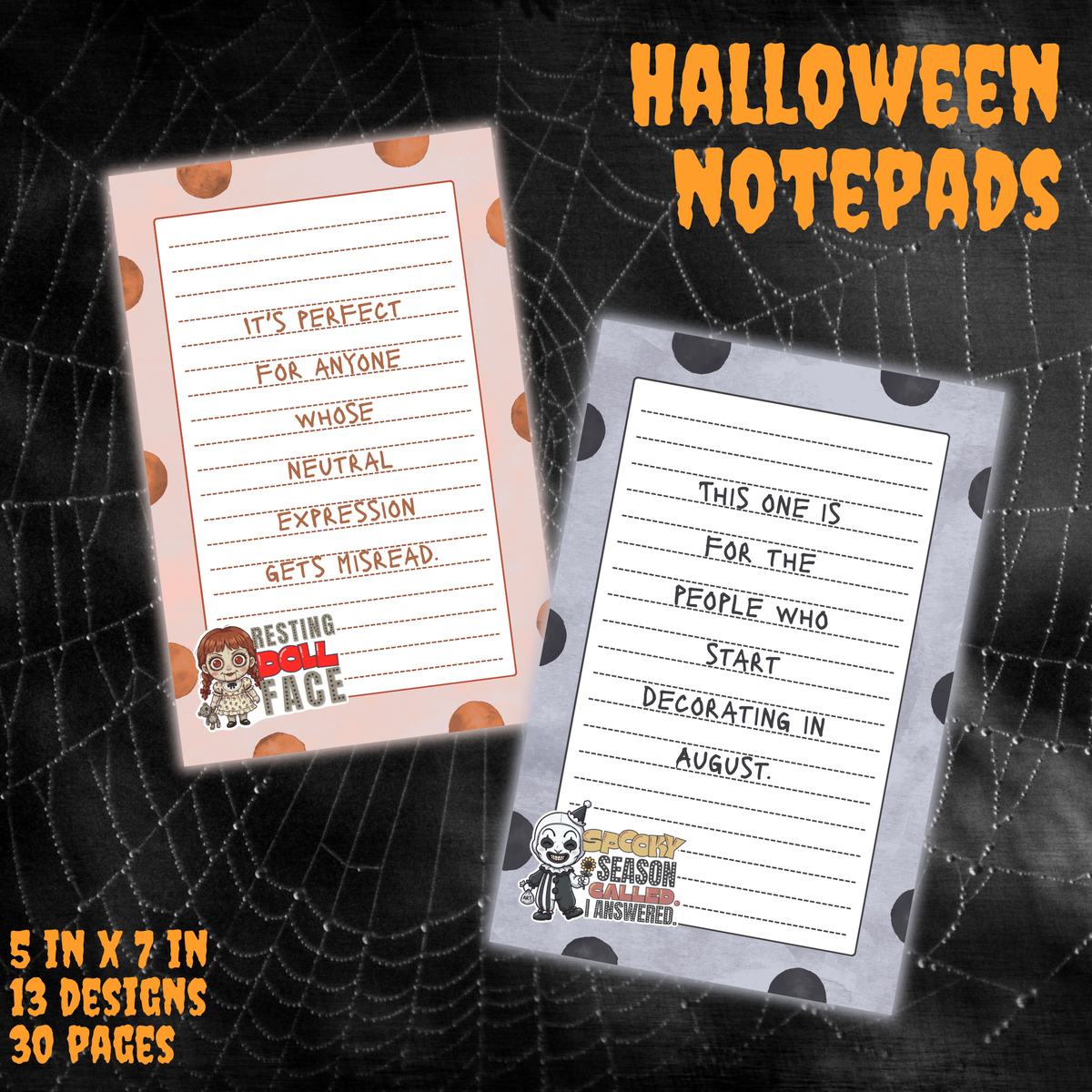 Cute Horror Characters | Lined Notepad | 5 x 7 in | 13 Designs